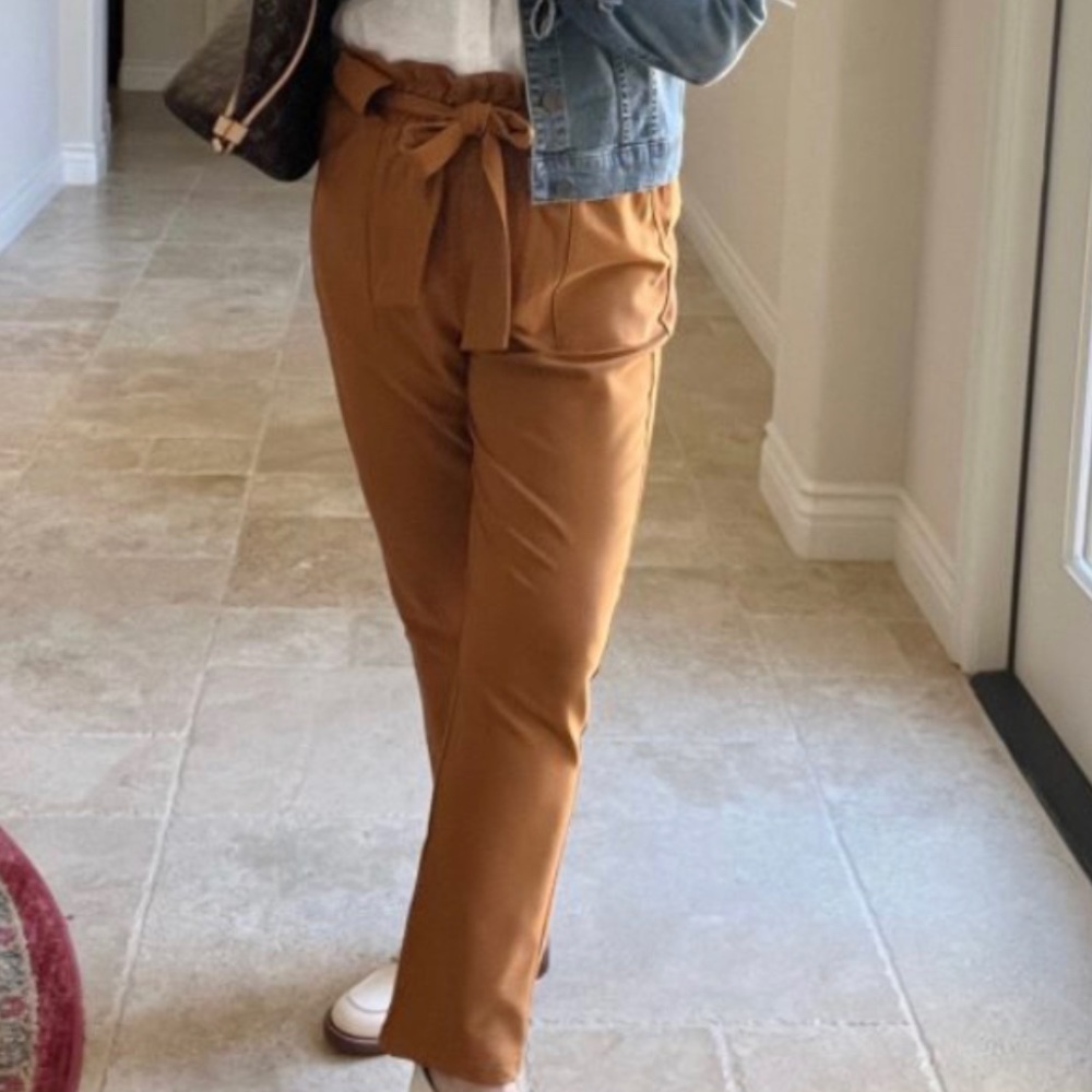 Mustard color paperbag high waisted trouser